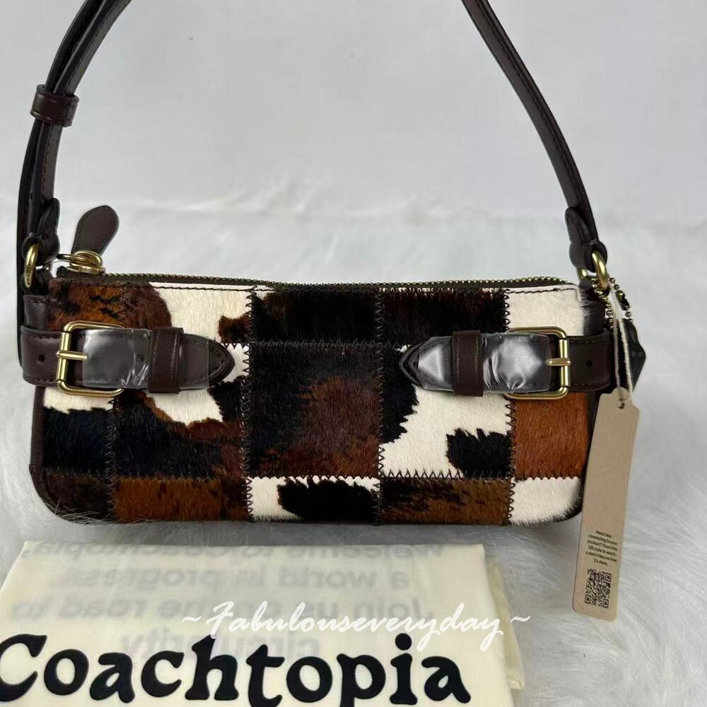 Coach Coachtopia Alter Ego Cow Hair Side Buckle Shoulder Bag CGI75 Brown/White